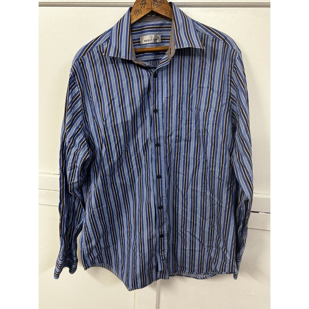 Bugatchi Uomo Button-Down Dress Shirt Mens XL Blue Vertical Striped Modern‎